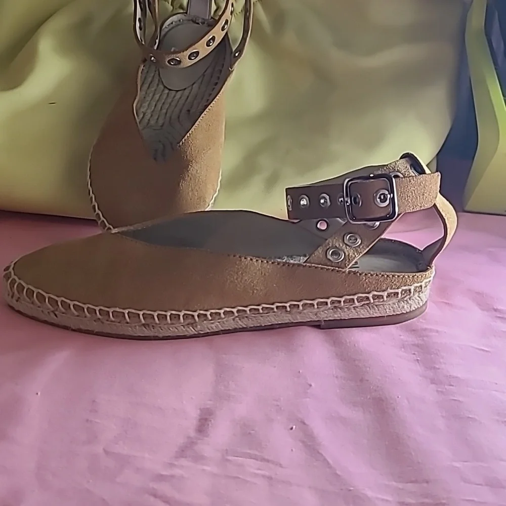 Paige Copa Flat Espadrille Camel Suede Shoes-SZ 7